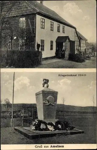 Ak Amelsen Dassel am Solling, Geschäftshaus Wilhelm Lampe, Kriegerdenkmal