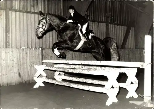 Foto Pferd mit Reiter beim Sprung über ein Hindernis, Foto Mitschke, Wiesbaden