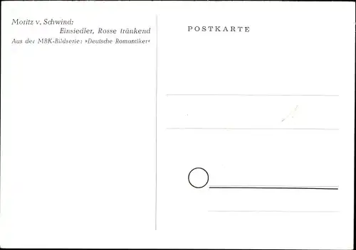 Künstler Ak Schwind, Moritz von, Einsiedler, Rosse tränkend