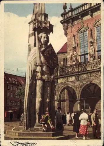 Ak Hansestadt Bremen, Besucher am Roland