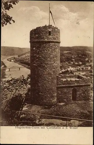 Ak Bad Karlshafen an der Weser, Hugenottenturm, Ort