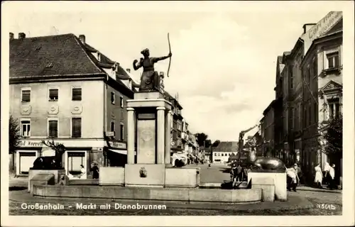 Ak Großenhain in Sachsen, Markt mit Dianabrunnen, Friseur