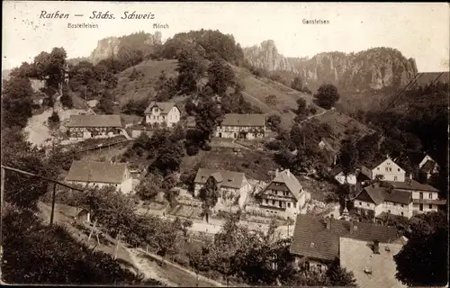 Ak Kurort Rathen im Elbsandsteingebirge, Basteifelsen, Mönch, Gansfelsen