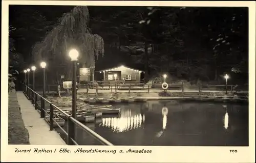 Ak Rathen an der Elbe Sächsische Schweiz, Abendstimmung am Amselsee