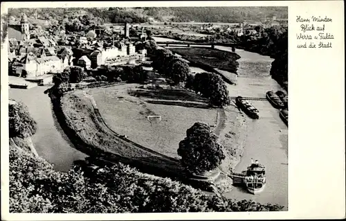 Ak Hann. Münden in Niedersachsen, Blick auf Werra, Fulda und Stadt