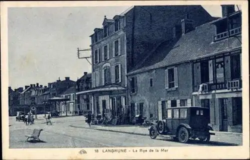 Ak Langrune Calvados, La Rue de la Mer, Auto