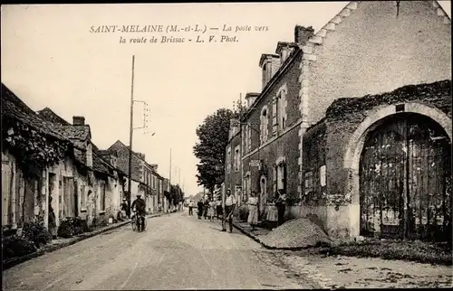 Ak Saint Melaine Maine et Loire, La poste vers la route de Brissac
