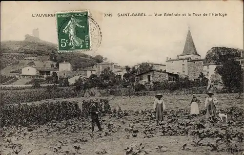 Ak Saint Babel Puy de Dôme, Vue Generale et la Tour de l'Horloge