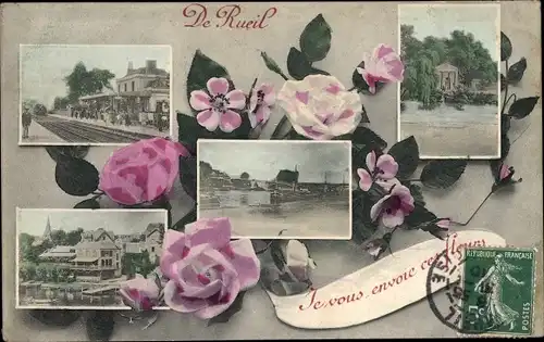 Ak Rueil Hauts-de-Seine, La Gare, Panorama, Des Fleurs