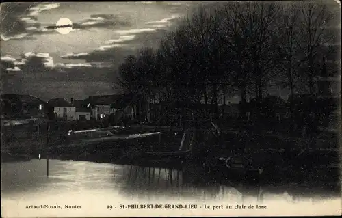 Mondschein Ak Saint Philbert de Grand Lieu Loire Atlantique, Le port au clair de lune