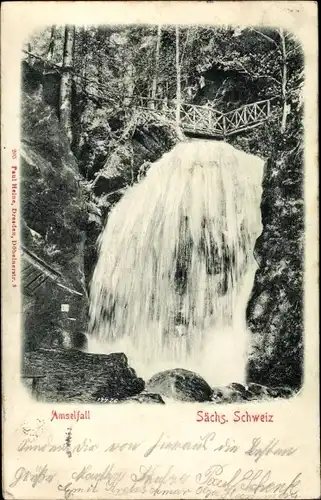 Ak Rathen in sächs. Schweiz, Amselfall, Wasserfall, Brücke