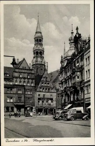 Ak Zwickau in Sachsen, Hauptmarkt, Autos