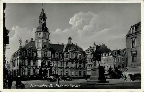Ak Crimmitschau Sachsen, Markt mit Rathaus u. Denkmal
