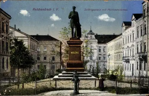 Ak Reichenbach im Vogtland, Solbrigsplatz mit Moltkedenkmal