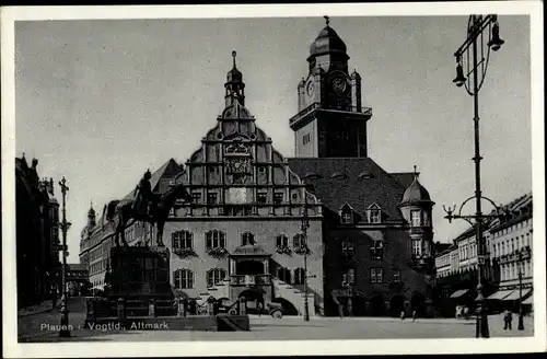 Ak Plauen im Vogtland, Altmarkt, Denkmal, Alte Häuser