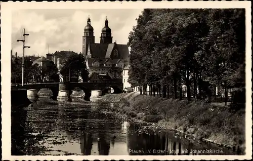 Ak Plauen im Vogtland, Elster Idyll mit Johanniskirche