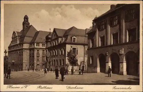 Ak Plauen im Vogtland, Rathaus, Sparkasse, Feuerwache