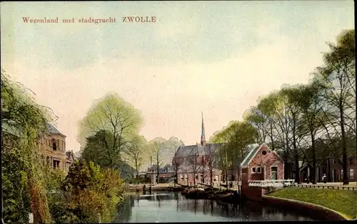 Ak Zwolle Overijssel, Wezenland met Stadsgracht