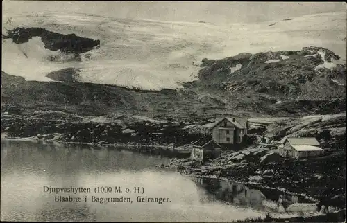 Ak Geiranger Norwegen, Djupvashytten, Blaabrae i Baggrunden