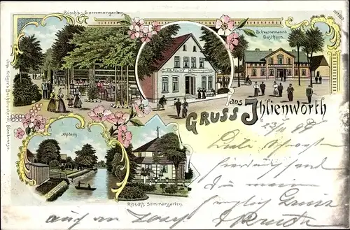 Litho Ihlienworth in Niedersachsen, Gasthaus, Rüsch's Sommergarten, Medem