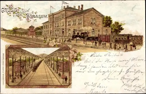 Litho Börßum Börssum am Harz, Bahnhof, Gleisseite, Bahnsteig