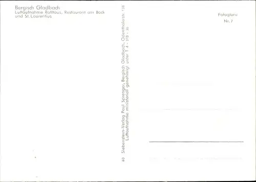 Ak Bergisch Gladbach Nordrhein Westfalen, Rathaus, Restaurant am Bock, St. Laurentius, Luftbild