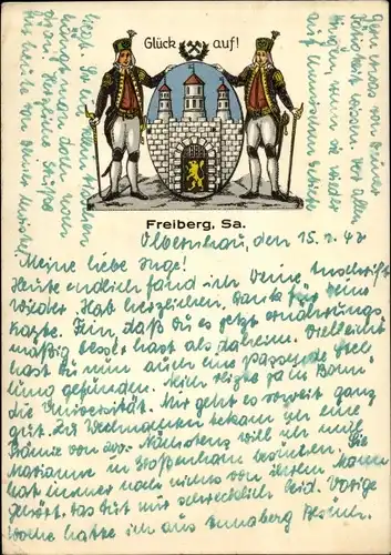 Künstler Ak Freiberg in Sachsen, Glückauf, Wappen