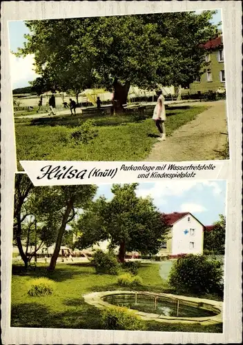 Ak Hülsa Homberg an der Efze Hessen, Parkanlage mit Wassertretstelle, Spielplatz