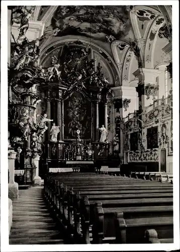 Ak Dillingen an der Donau, Kircheninnenansicht mit Skulpturen