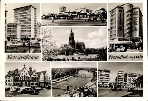 Ak Frankfurt am Main, Hauptwache, Flughafen, Römer, Dom, Juniorhaus