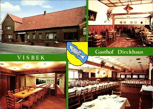 Wappen Ak Visbek in Niedersachsen, Gasthof Dieckhaus, Innenansicht, Kegelbahn