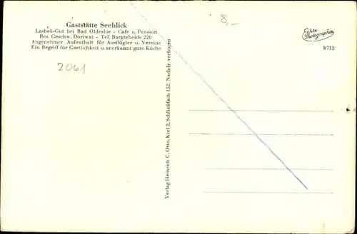 Ak Lasbek in Schleswig Holstein, Lasbek Gut, Gaststätte Seeblick, Cafe und Pension