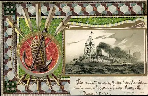 Passepartout Litho Deutsches Kriegsschiff, Kaiserliche Marine