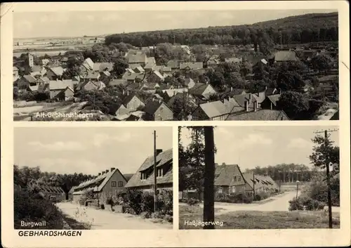 Ak Gebhardshagen Salzgitter in Niedersachsen, Blick auf den Ort, Burgwall, Haßjägerweg