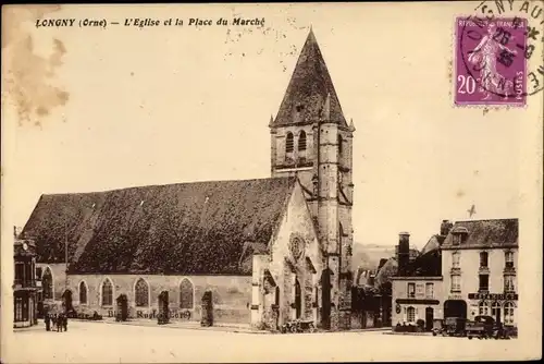 Ak Longny Orne, L'Eglise et la Place du Marche