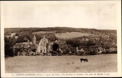 Ak Longny au Perche Orne, Un nid dans la verdure, Vue prise du Moulin a vent