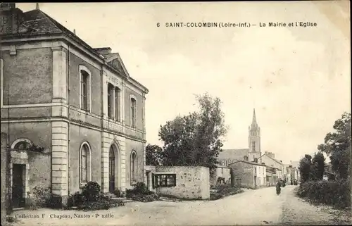 Ak Saint Colomban Loire Atlantique, La Mairie et l'Eglise