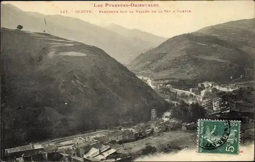 Ak Olette Pyrénées Orientales, Panorama sur la Vallee