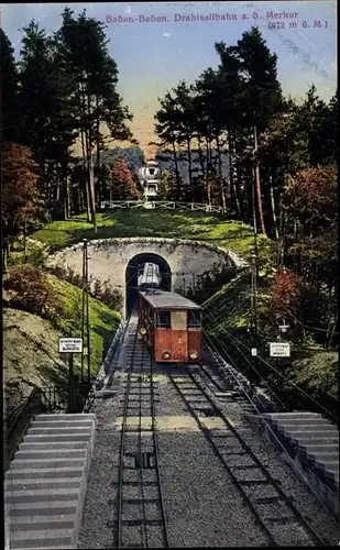 Ak Baden Baden am Schwarzwald, Drahtseilbahn a.d. Merkur, Tunnel, Gleise