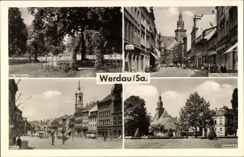 Ak Werdau in Sachsen, Leninplatz, Markt, Stadtpark, August Bebel Straße