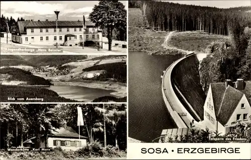 Ak Sosa Eibenstock im Erzgebirge, Wanderhütte Karl Marx, Jugendherberge Hans Beimler