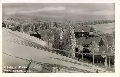 Ak Tellerhäuser Breitenbrunn Erzgebirge, Schneiders Gasthof, Winter