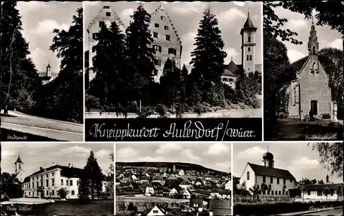 Ak Aulendorf in Württemberg, Schloss, Evangelische Kirche, Gesamtansicht