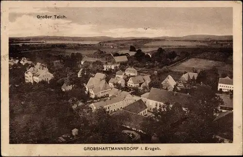 Ak Großhartmannsdorf im Erzgebirge, Panorama vom Ort, Großer Teich