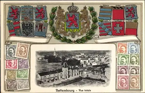 Präge Wappen Briefmarken Ak Bettembourg Luxemburg, Vue Totale