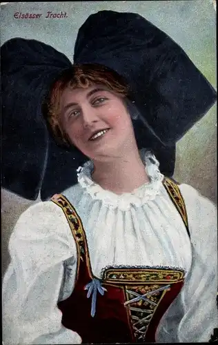 Ak Junge Frau in Elsässer Tracht mit Kopfbedeckung