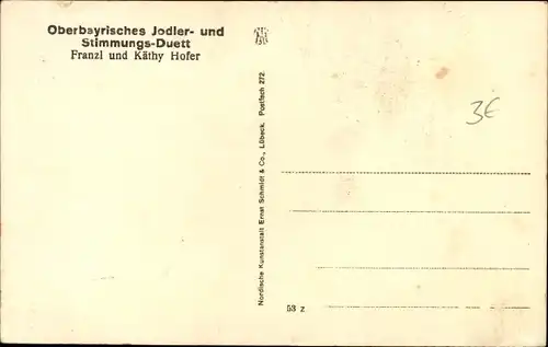 Ak Oberbayrisches Jodler und Stimmungs Duett Franzl und Käthy Hofer, Trachten, Zither