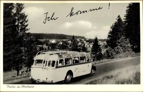 Ak Partie im Oberharz, Autobus auf der Straße