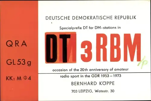 Ak QSL Karte, Funkerkarte, DT3RBM, Bernhard Köppe, Leipzig