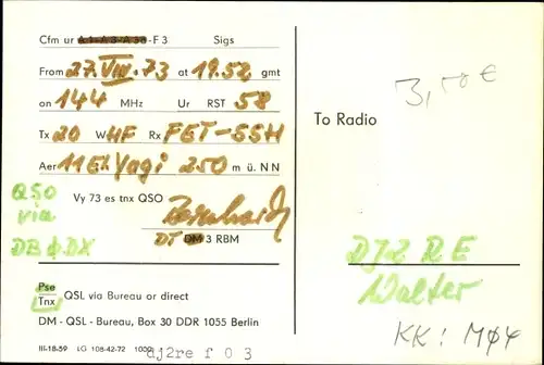 Ak QSL Karte, Funkerkarte, DT3RBM, Bernhard Köppe, Leipzig